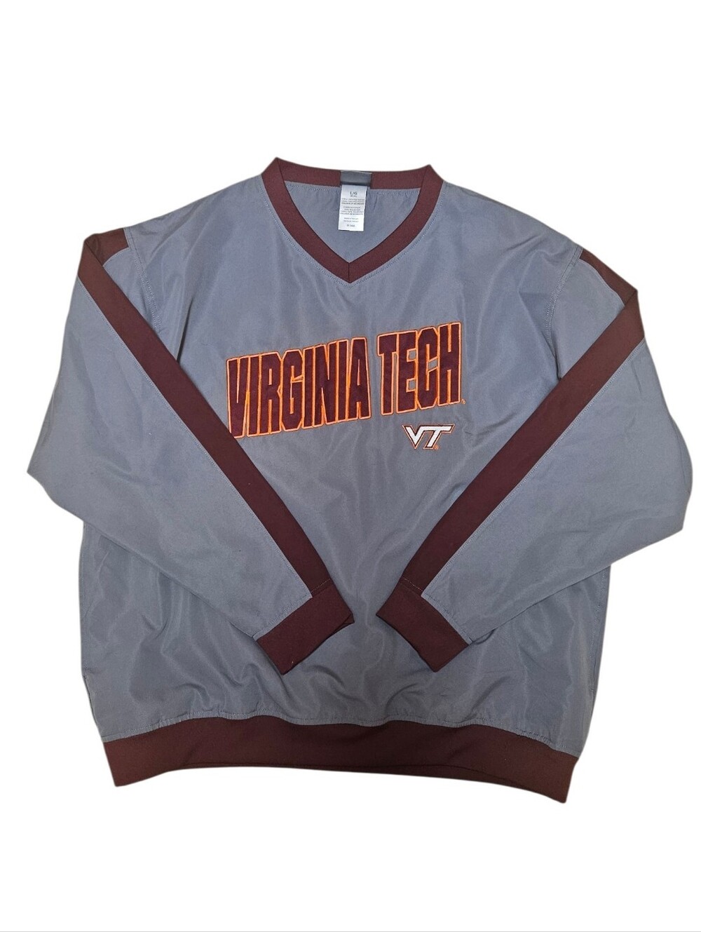 Virginia Tech Jacket Pull-Over Wind Breaker Gray & Maroon Sewn Logo Mens Large